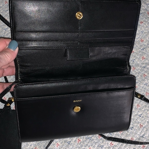 Buxton purse, real black leather, vintage, crossbody, 8”x12” - Picture 4 of 8